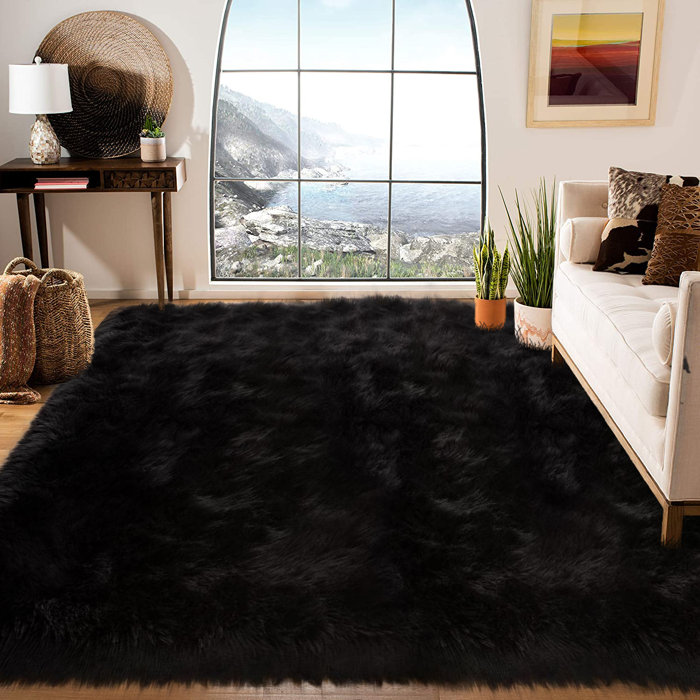 Everly Quinn Handmade Faux Sheepskin Black Rug & Reviews Wayfair